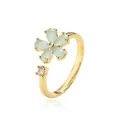 Elegante 18K vergulde bloemring met lichtgroene stenen en verfijnde zirkonia details. - Verstelbaar Open / 18K Goud Bloem Ring (6244060138822) / Lichtgroen
