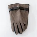 Men's herringbone wool winter gloves with thermal lining and touch screen fingers - One Size / Light Brown Twill