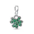 Pendentif trèfle à quatre feuilles en argent avec pierres vertes pour bijoux DIY - Trèfle d'Émeraude (011)