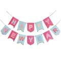 Decorative pink and blue Happy New Year bunting banner with gold-edged letters - Alien New Year