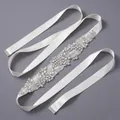 Elegant bridal belt with white satin ribbon and intricate rhinestone crystal beadwork - Silver Versatile Work Belt Ws-j212s