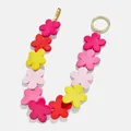 Colorful multi-color floral charm keychain strap with gold-toned ring and carabiner clasp - Red Tone Charm