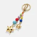 Vibrant colorful bead keychain featuring gold star charms and a secure lobster clasp ring - Colorful Beaded Star Charm