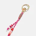 Colorful braided rope keychain with pink and red beads for daily accessories charm - Pink Cord Beaded Keychain