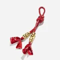 Minimalist red braided cord pendant with golden beads and floral bandana pattern - Red Cord Paisley Keychain