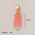 Pink frosted resin gummy bear charm pendant with gold clasp and size measurements - Gold Buckle / Pink