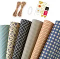 Retro kraft wrapping paper set featuring blue plaid and nautical patterns for DIY gift packing - Set 4 (Vintage Series Collection) / 50x70cm