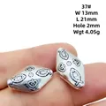 Vintage Tibetan silver rhombus bead with fish and heart patterns for DIY jewelry DIY crafts - Style 37 White Floral