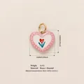 Pink and white enamel heart charm pendant with tulip motif for DIY jewelry making - 7-Pink Heart Floral