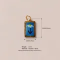 Handmade enamel daisy flower rectangular pendant in gold brass for DIY jewelry making - Square Blue Flower Pendant