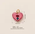 Handmade pink heart enamel pendant with rose pattern, gold brass DIY jewelry accessory - 9-Pink Heart Rose