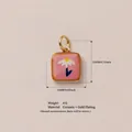 Square pink ceramic flower pendant with gold plated ring, 13x18mm jewelry detail view - Pink Square Flower