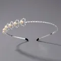 Elegant silver headband with faux pearls and sparkling rhinestones - Silver Heart Shape (TS-J3077S)