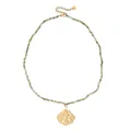 Retro ethnic stainless steel necklace with green natural stones and seashell pendant - Bean Green Bead Scallop Pendant Style (XN274-I)