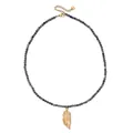 Vintage stainless steel natural stone beaded necklace with gold feather pendant - Grey-Blue Faceted Bead Feather Pendant Style (XN274-A)
