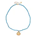 Vintage bohemian natural blue stone beaded necklace with a golden stainless steel shell pendant - Blue Bead Shell Pendant Style (XN274-C)