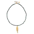 Elegant vintage stainless steel necklace featuring a gold fish pendant and natural stone beads - Anyolite Stone Bead Fish Pendant Style (XN274-G)