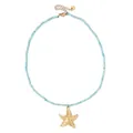 Vintage natural stone beaded necklace with a golden starfish pendant, adjustable chain. - Sky Blue Bead Starfish Pendant Style (XN274-B)