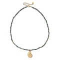 Ethnic style stainless steel necklace with variegated natural stone beads and gold shell pendant - Dark Green Brown Bead Conch Pendant Style (XN274-H)
