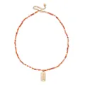 Vintage gold celestial pendant necklace with faceted orange natural stone beads for women - Orange-Red Faceted Bead Totem Pendant Style (XN274-F)