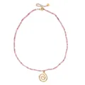 Handmade pink natural stone beaded necklace featuring a vintage golden spiral pendant for women - Pink Faceted Bead Spiral Pendant Style (XN274-E)