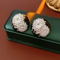 Elegant vintage black and silver chrysanthemum flower earrings with retro court style charm - Black