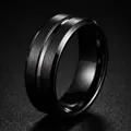 Eleganter 8mm schwarzer Edelstahlring mit gebürsteter Oberfläche und polierter Rille - US 6 / Schwarz (4-C-3)