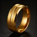 8mm goldener Edelstahlring mit gebürsteter Oberfläche und einer feinen polierten Nut - US 6 / Gold (4-C-2)