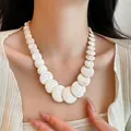 Minimalist elegant white marbled stone disc necklace for summer beach vacation style - 5# Necklace-White