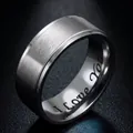 Duurzame herenring van mat titanium staal met 'I Love You' gravure aan de binnenzijde - US 7 / Staalkleur