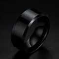 Premium polished black titanium steel ring with a minimalist flat band design for men - Size 7 / Beveled Polished Style (22-C-1) / 8mm / Black