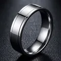 Minimalist polished stainless steel ring with central grooved design in silver finish - US 6 / Silver Double Step Style (6mm Wide)