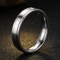 Elegant minimalist silver stainless steel couple ring with parallel groove details - US 6 / Silver Double Step Style (4mm Wide)