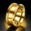 Luxury polished gold stainless steel wide band ring for men with modern minimalist groove design - US 7 / Gold