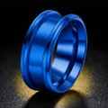 Modern blue stainless steel band ring for men with grooved design and matte finish. - US 7 / Blue