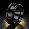 Polished black stainless steel double-grooved ring for men with minimalist design. - US 7 / Black
