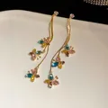 Colorful crystal butterfly tassel earrings with gold finish and 925 silver needles. - 166-silver Needle-gold-colored