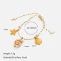 Stainless steel ocean necklace with starfish and shell pendants for beach vacation style - White