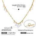 Gold-plated stainless steel necklace featuring five round sparkling zircon drops for women - Five-Stone Round Clear Zirconia Necklace (JDN0205316)
