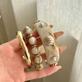 Chic marble-patterned resin and gold-tone metallic bangle set for women's jewelry collection - #4 Bracelet - Gold - Ivory White (three-piece Set)
