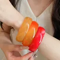 Set of three vibrant colorful acrylic bangles in amber orange and red for women - 11# Bracelet - White - Black - Pink (three-piece Set)