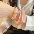 Elegant pink marble acrylic bracelet set for women featuring chic golden metal accents - 35# Bracelet - Pink (three-piece Set)