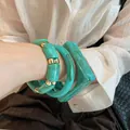 Western style four-piece bangle set featuring mint green marble and gold finish - 36# Bangle - Cyan (three-piece Set)