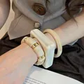 Chic cream marble resin bracelet set with gold accents, irregular design hand jewelry - 38# Bracelet - Khaki (three-piece Set)