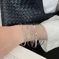 Elegant set of 4 irregular silver metallic open bangles with minimalist geometric design - 24# Bracelet - Silver (5-piece Set)