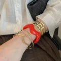 Stylish 4-piece set of metallic irregular gold and red resin bangles for women - 21# Bracelet - Gold - Orange (5-piece Set)