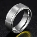 Classic silver brushed finish stainless steel ring for men with unique step edge design - Steel