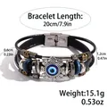 Handgefertigtes mehrlagiges Lederarmband mit bösem Blick und allen technischen Daten - S2607-3 Vintage Böser Blick Schwarz