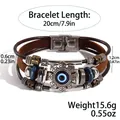 Böhmisches mehrlagiges Lederarmband mit blauem Evil Eye Anhänger und Stahlverschluss - S2607-4 Vintage Böser Blick Braun
