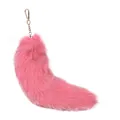 Large fluffy pink fox fur tail pendant with golden metal keychain for bags - Lanhu Watermelon Red / 40CM